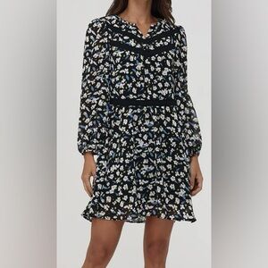 89th & Madison NWT Sz Large  Baby Doll Floral Black Lined Dress
